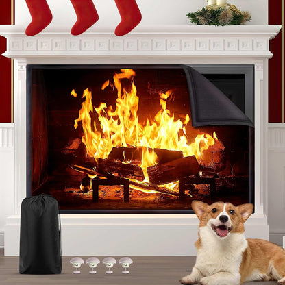 CADARA Magnetic Fireplace Draft Cover, Fireplace Blocker Blanket Stops Heat Loss, Adjustable Fire Place Draft Stopper Save Energy for Indoor Iron Frame 39" W x 32" H