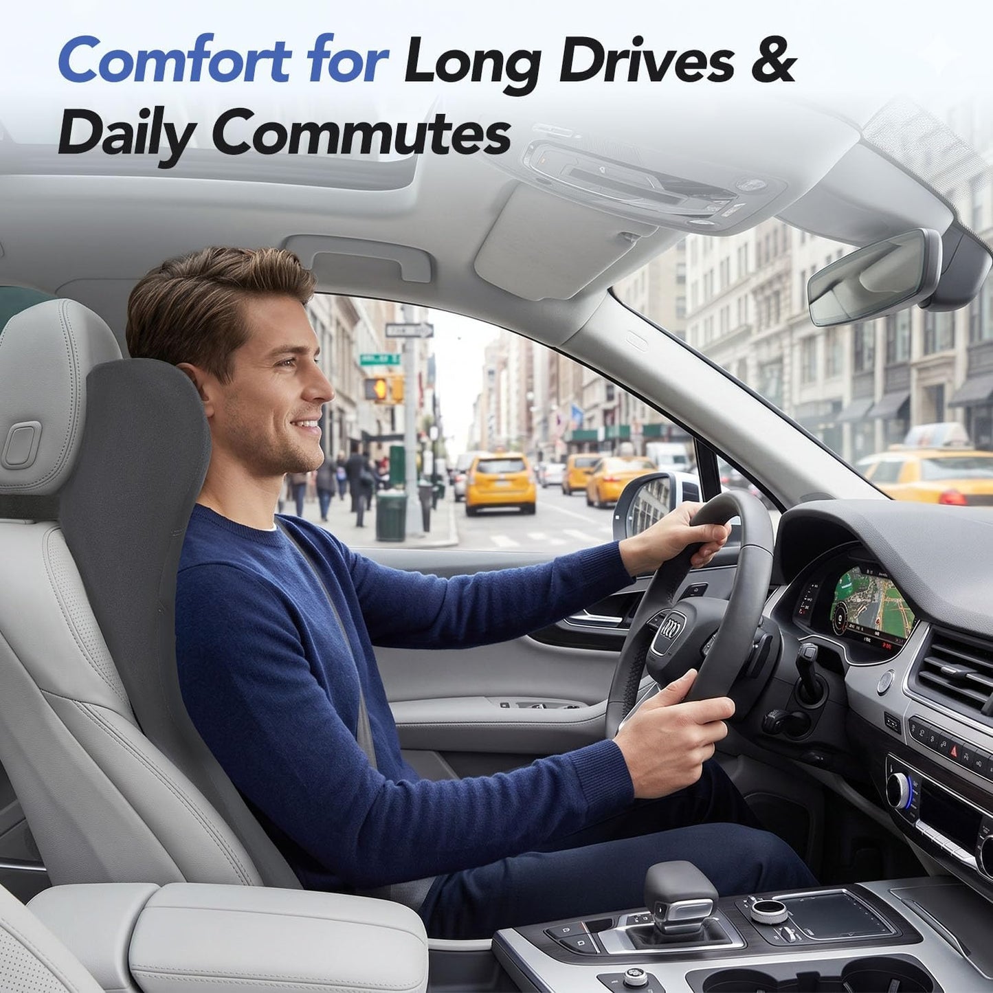 Lumbar Support Pillow for Car with Headrest, Memory Foam Cushion for Back & Neck Support, Muscle Fatigue Relief, Full-Length S-Curve Support for Long Drives, Fits Cars, SUVs, Trucks