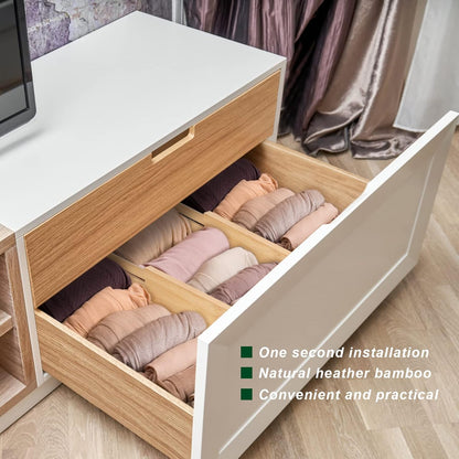 4 Pack Bamboo Drawer Dividers Organizer with Inserts 2.6'' High | Expandable from 12.5-21.7", Adjustable Drawer Organizer Separators for Utensils, Clothing, Office, Dresser, Bedroom, (Beige)