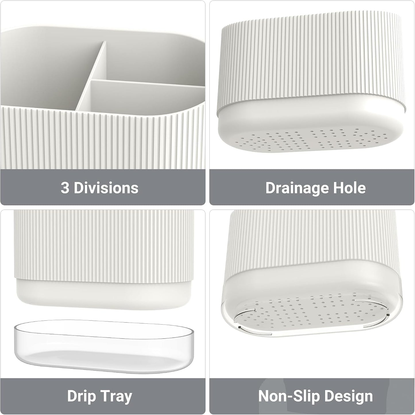 Large White Kids Toothbrush Holder for Bathroom with Drainage Tray 3 Slots | Cute Plastic Toddler Tooth Brush and Toothpaste Holder Organizer Caddy, White Bathroom Accessories Decor
