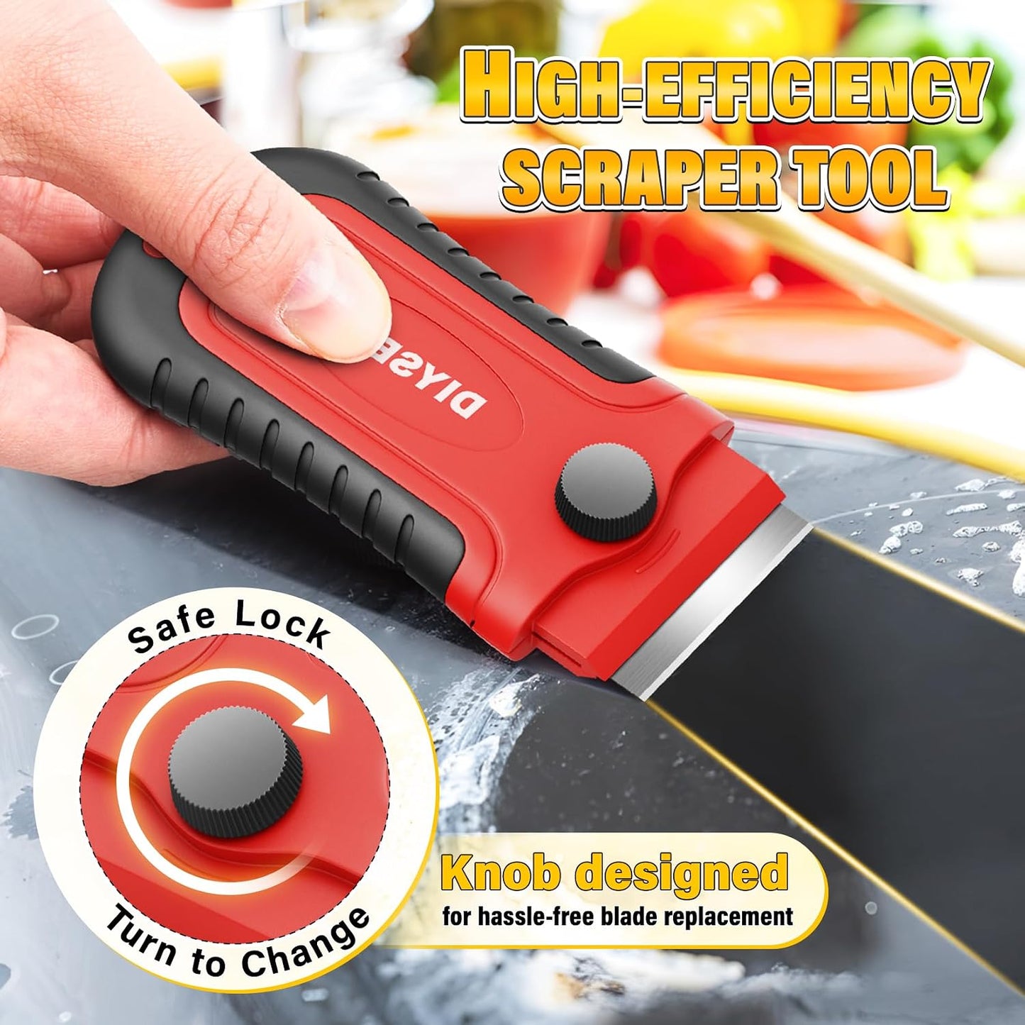 DIYSELF 1 Pack Razor Blade Scraper with 15 Extra Blades, Scraper Tool for Cleaning Window, Paint, Cooktop, Oven, Glass Stove Top Scraper, Razor Scraper with Buit-In Blade Storage | Razor Scraper for Cleaning Window, Paint, Cooktop, Oven, Glass Stove Top