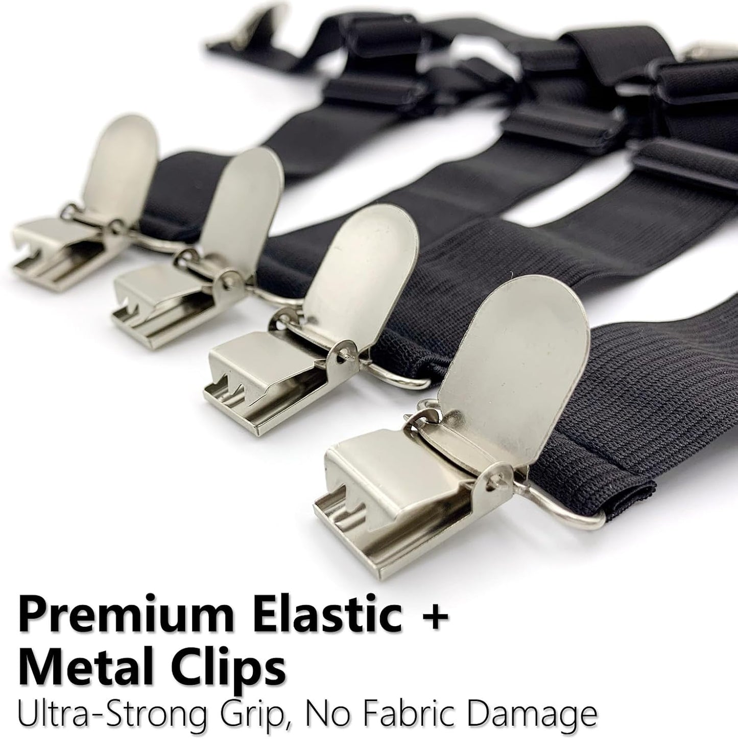4PCS Bed Sheet Holder Straps – Triangle Adjustable Elastic Fasteners with Metal Clips, Heavy Duty Sheet Suspenders for Fitted & Flat Sheets, Mattress Covers, Sofa Cushions