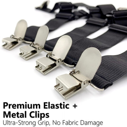 4PCS Bed Sheet Holder Straps – Triangle Adjustable Elastic Fasteners with Metal Clips, Heavy Duty Sheet Suspenders for Fitted & Flat Sheets, Mattress Covers, Sofa Cushions
