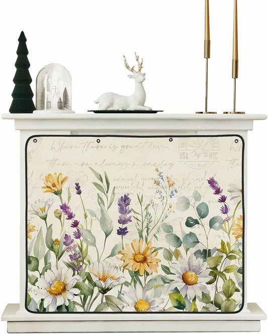 Magnetic Fireplace Cover Spring Floral Fireplace Screen Decorative Green Leaves Daisy Flower Vintage Insulation Fireplaces Blocker Save Energy Fireplaces Draft Stopper Covers for Living Room 36x30