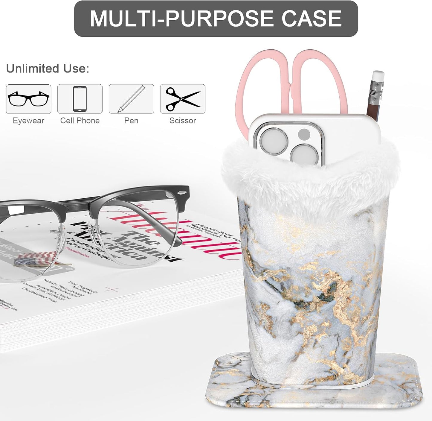Eyeglasses Holder,Plush Lined PU Leather Pattern Stand Case with Magnetic Base,Unisex for Women Men