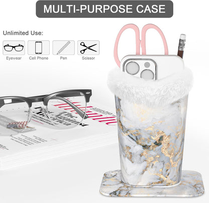 Eyeglasses Holder,Plush Lined PU Leather Pattern Stand Case with Magnetic Base,Unisex for Women Men