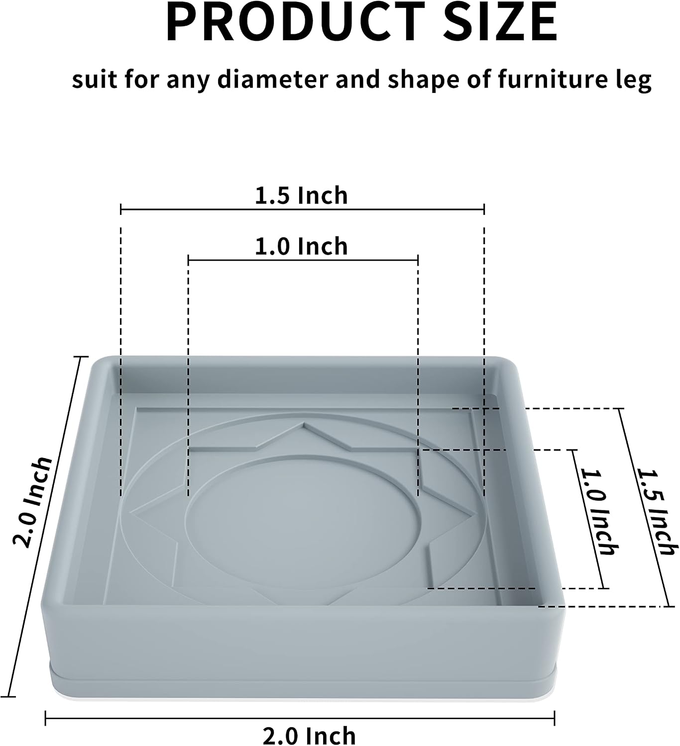 Furniture Coasters 4 Pcs 4” Furniture Caster Cups - Non Slip Furniture Pads Hardwoods Floors - Non Skid Grippers Rubber Furniture Feet Anti Slide Floor Protector for Bed Couch Stoppers Black
