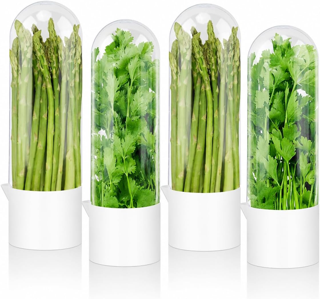 Fresh Herb Keeper, Acrylic Storage Container for Refrigerator, Storage for Herbs Airflow Optimized Lid - Triples Herb Life Vegetables for Fridge Fresh Herb Keeper Crisp Greenery (4)