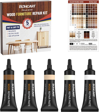 Boncart Wood Furniture Repair Kit, Wood Touch up Fillers | Repair Scratches, Cracks, Paint Chips, and Nail Holes on Furniture, Floors, Doors, Cabinets, and Tables (10 Colors)