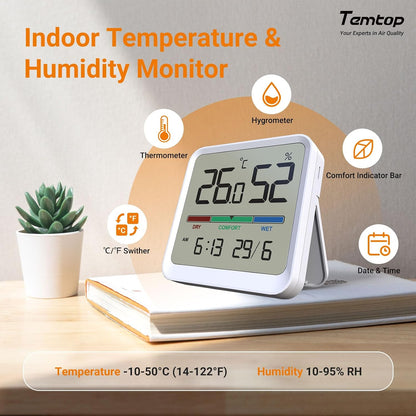 Temtop T1 Bluetooth Indoor Thermometer Hygrometer for Room Temperature | Humidity Notification Alerts, Data Export, Digital Gauge for Home, Office, Greenhouse, Garage, Nursery, Gift
