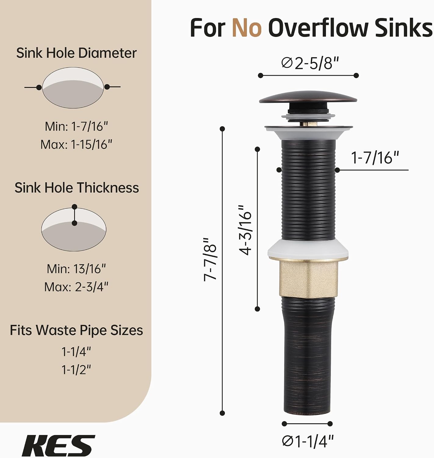 KES All Metal Bathroom Sink Drain with Strainer Basket Hair Catcher Anti Clog Pop Up Drain Stopper for Lavatory Vanity Vessel Sink with Overflow, Rustproof 18/8 Stainless Steel Matte Black S2013A-BK
