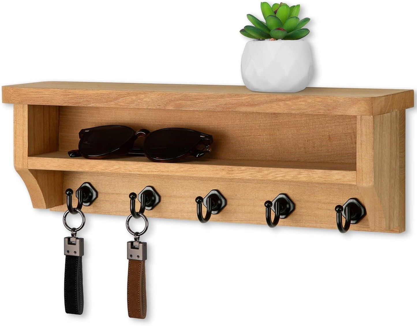 Nekon Key Holder Wall Mount, Wall Organizer Shelf with 5 Key Hooks | Wall Mounted Key Rack Room Decor for Home and Apartment Essentials