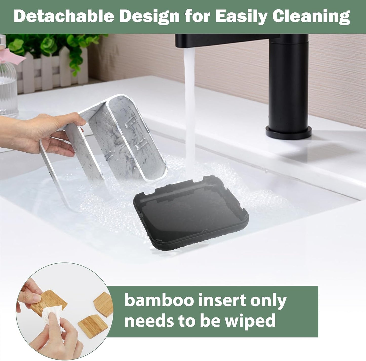 Toothbrush Holders for Bathrooms,6 Slots, Detachable for Easy Clean, White | Electric Toothbrush, with bamboo divider, drainage hole, BPA-free,bathroom,office,kictchen,vanity countertop organizer