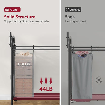 Laundry Cart with Hanging Rack, 65 Gal. Large Laundry Hamper, Beige | Rolling Laundry Cart with Hanging Bar with Removable Bag and Lockable Wheels, Separator Hamper Cart for Bedroom, Bathroom