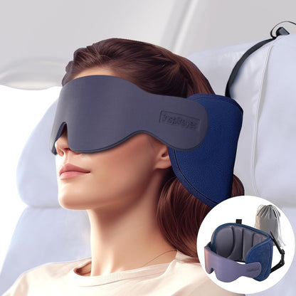 Inspireyes Travel Pillows for Airplanes, 360° Head Support for Long Flight, Soft Airplane Pillow with 3D Eye Mask for Sleeping, Stop Bobblehead, Airplane Headrest Gadgets, Light Black