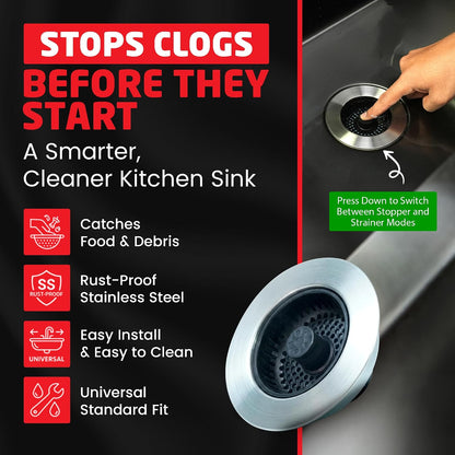 Kitchen SinkShroom Revolutionary Clog-Free Stainless Steel Sink Strainer, Black, 1-(Pack)