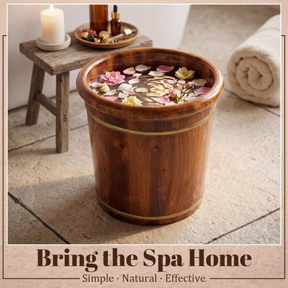 Geelin 15.75" Wooden Foot Bath Bucket with Lid & Massage Roller, Thick Insulated Spa Foot Soak for Relaxation, Massage Soles, Circulation, Elderly & Athletes, Home & Family Use