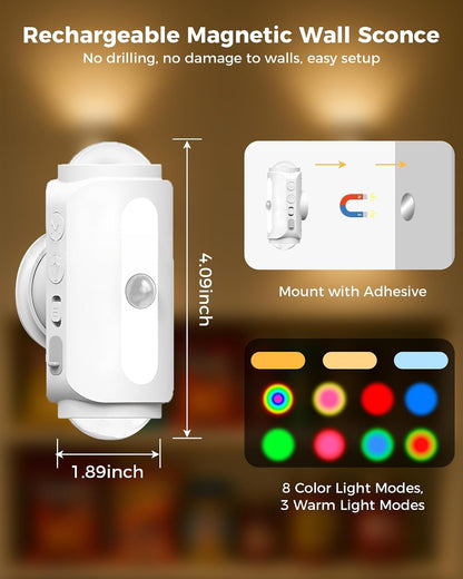 Motion Sensor Wall Light, Rechargeable Peel and Stick on Sconce Set of 2