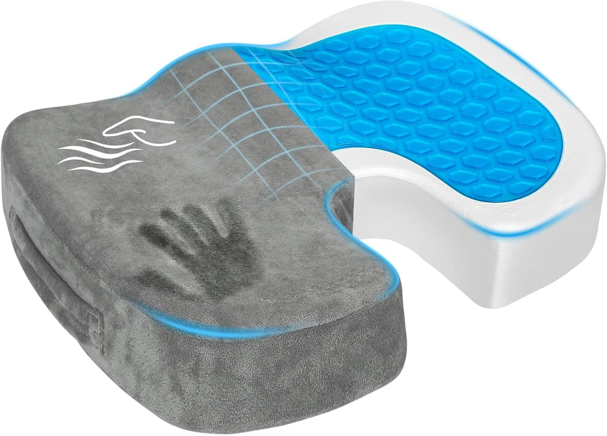 Season Guard Gel Memory Foam Seat Cushion for Tailbone Pain Relief, Black