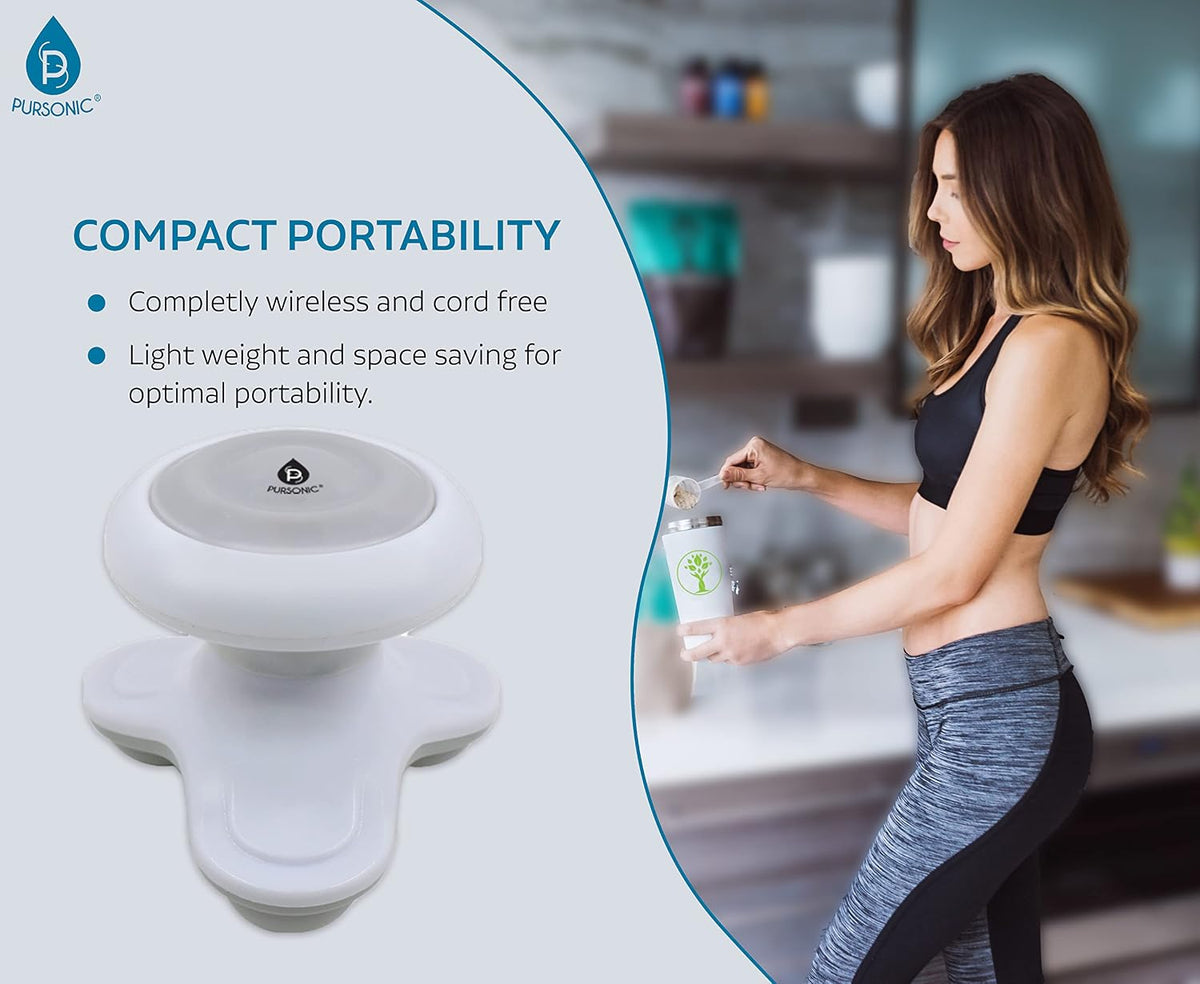 Pursonic Handheld Sport Massager Mini Portable for Hand, Head, Neck, Back, Legs & Arms Pain Relief Easy Grip Handle, 3 Vibrating Massage Modes (White)