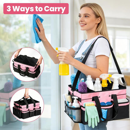 Wearable Large Cleaning Caddy Bag with Dividers, Household Cleaning Caddy for Cleaning Supplies Organizer Car Wash, Cleaner Tote Detailing Bag with Shoulder Strap and Handles for Housekeeper Storage
