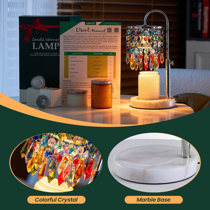 Candle Warmer Lamp with Timer Dimmer，2H/4H/8H Timer , Lamp Candle Warmer with Marble Base for Adjustable Height, Crystal Wax Melt Warmer for Jar Candles, House Warming Decor Gifts Mothers Day Gifts