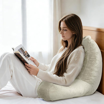 OAISZ Reading Pillow for Sitting in Bed with Shredded Memory Foam, Grey | 19-Inch Back Pillow for Sitting Up in Bed, Extended Arms, Side Pockets, Supportive Adjustable Pillow Removable Washable Cover