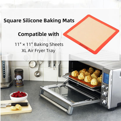 AMYONE 11x11 Silicone Baking Mat, Square Air Fryer Liner, Platinum, 2 Pack | For 11x11 Square Cake Pan/Cheesecake Pan/Toaster Oven/XL Air Fryer, Food Grade Silicone Baking Sheet Liner for Cake/Cookie