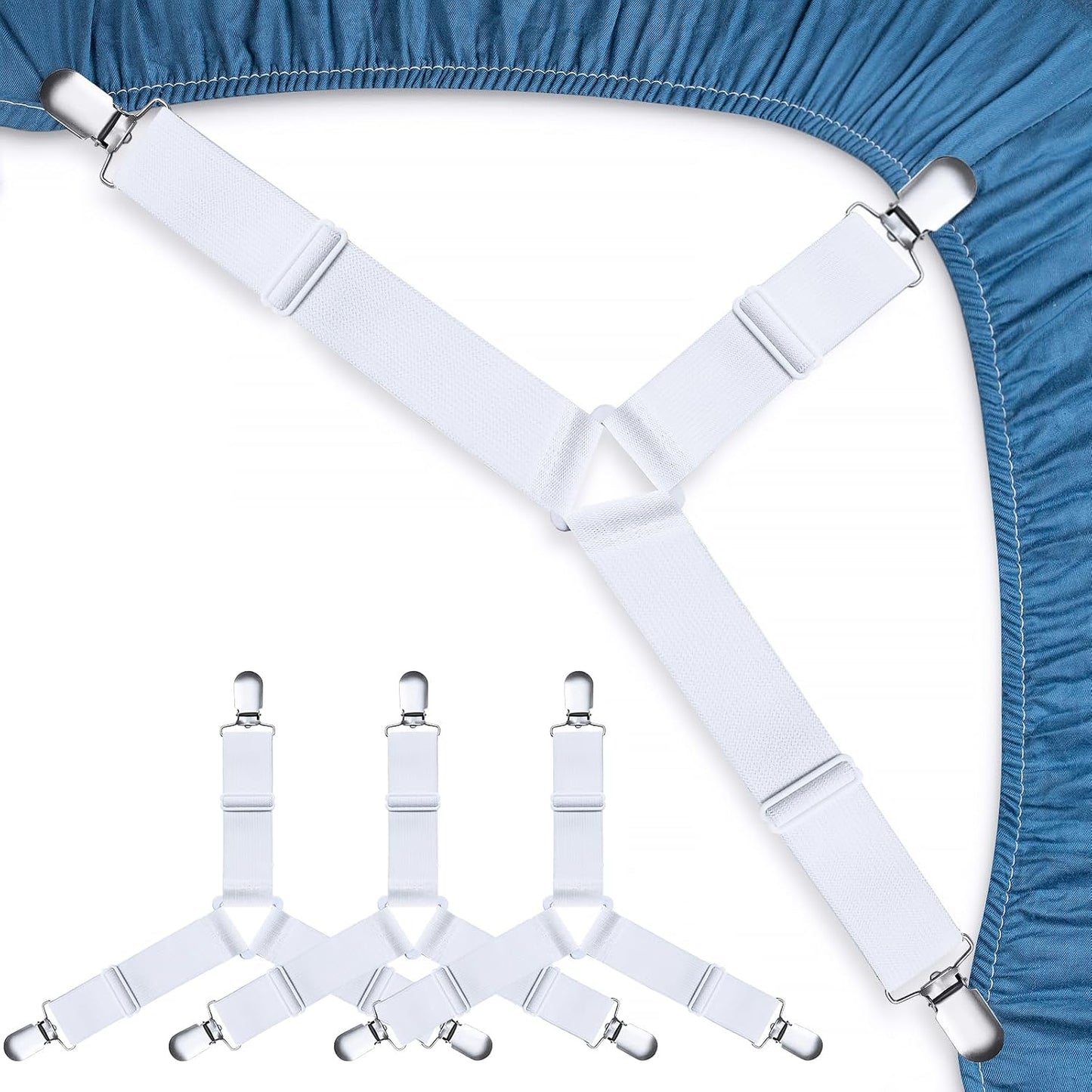 Bed Sheet Straps, Easy to Install Sheet Straps, Fitted Sheet Clips, Adjustable Sheet Fasteners, Say Goodbye to The Messy Sheets (Gray-4 Pcs)