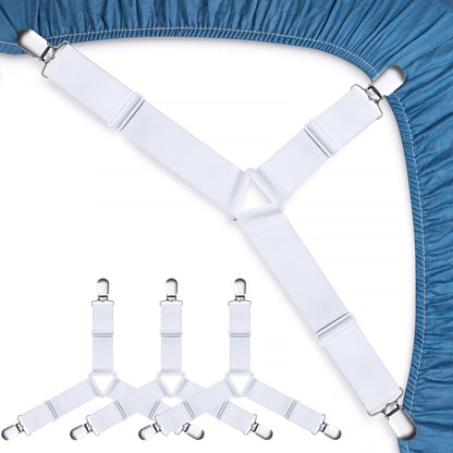 Bed Sheet Straps, Easy to Install Sheet Straps, Fitted Sheet Clips, Adjustable Sheet Fasteners, Say Goodbye to The Messy Sheets (Gray-4 Pcs)