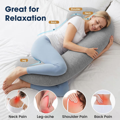 TranquilRelax C Shaped Body Pillow for Side Sleepers, Memory Foam Long Pillow for Leg, Hip & Back Support, Soft Washable Cover,Grey-47"*10"