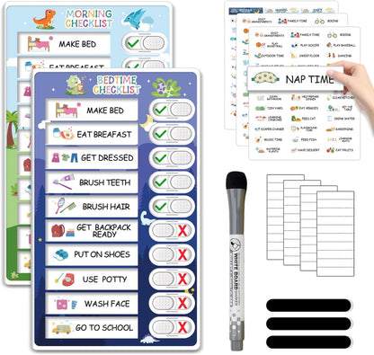 2 in 1 Bedtime/Morning Routine Chart for Kids Toddlers, Magnetic Chore Chart for Kids, Cute Visual Schedule for Kids Schedule Board for Home, Kids Checklist to Do List ADHD Tools for Kids