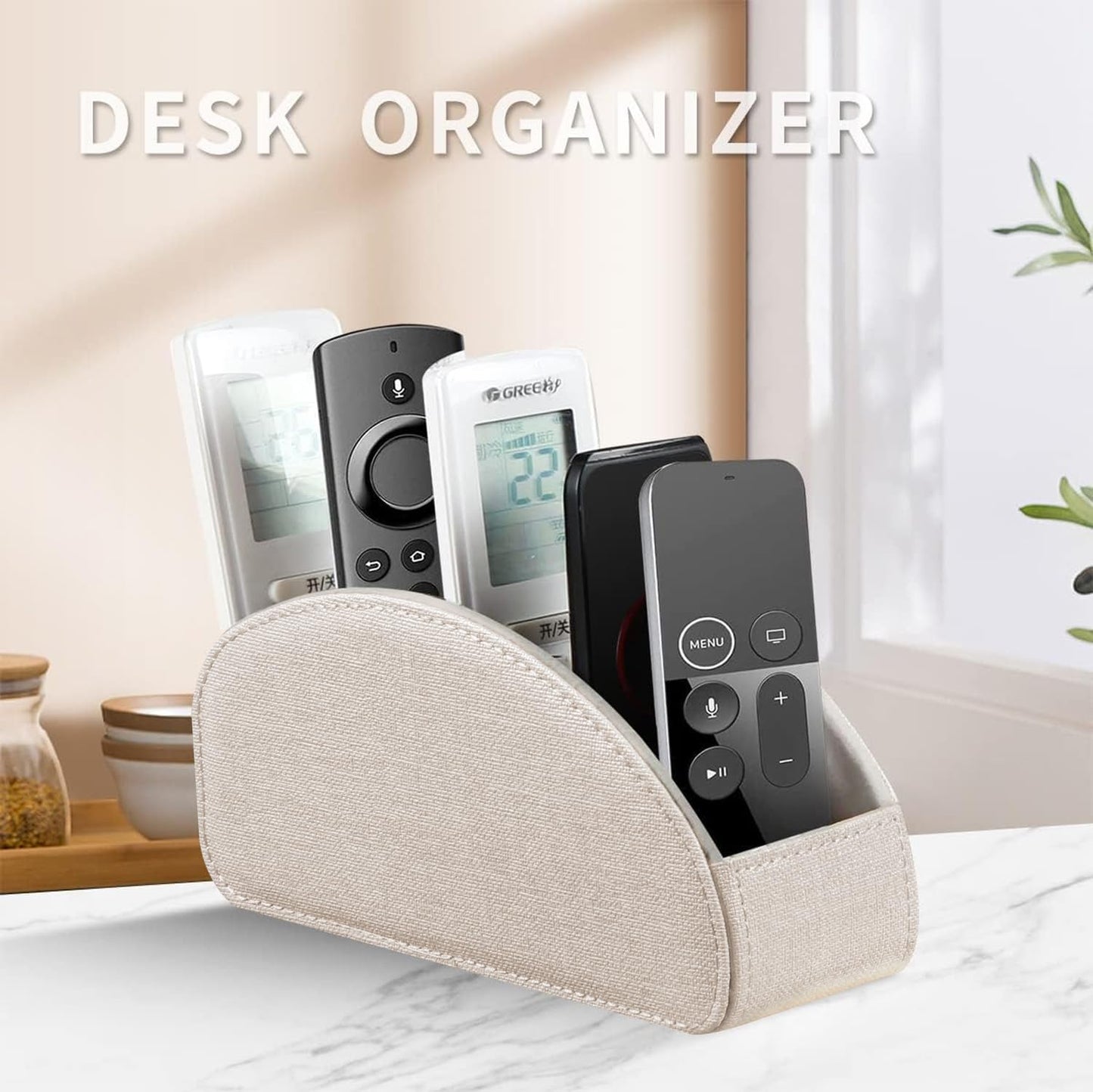 Pu Leather TV Remote Control Holder with 5 Compartments,Remote Caddy/Tray | Bedside Table Desk Storage Box/Organizer for Pen,DVD,Blu-Ray,Media Player,Heater Controller,Cosmetics,Glasses,Office Supplies