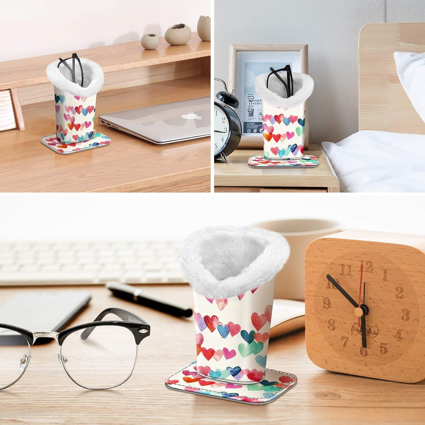 FINTIE Plush Lined Eyeglasses Holder, Glasses Stand Case For Nightstand | Soft Plush Lining, Bedside Eyeglasses Holder, Office Desktop Organizer, Small Item Storage, Anti-Scratch - Colors B