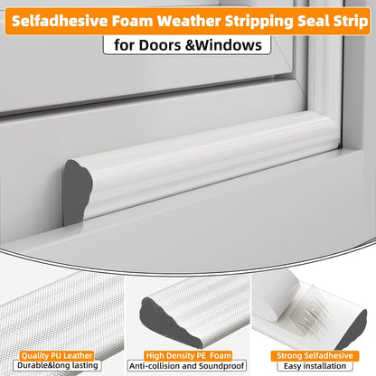 3 Pack*16.4 Ft Self-Adhesive Wedge Foam Window Weather Stripping Door Seal Strip, Soundproof Exterior Front Door Frame Gap Filler, Draft Stopper Foam Tape Noise Light Blocker (Black)