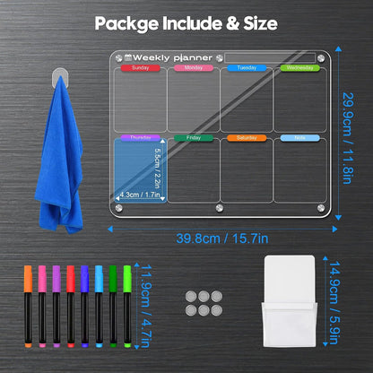 Acrylic Magnetic Weekly Meal Planner for Fridge, Clear Week Calendar Planning Board for Kitchen Refrigerator, Reusable Dry Erase Noteboard for Menu/Grocery/to Do/Shopping List, 11.8'' × 15.7''