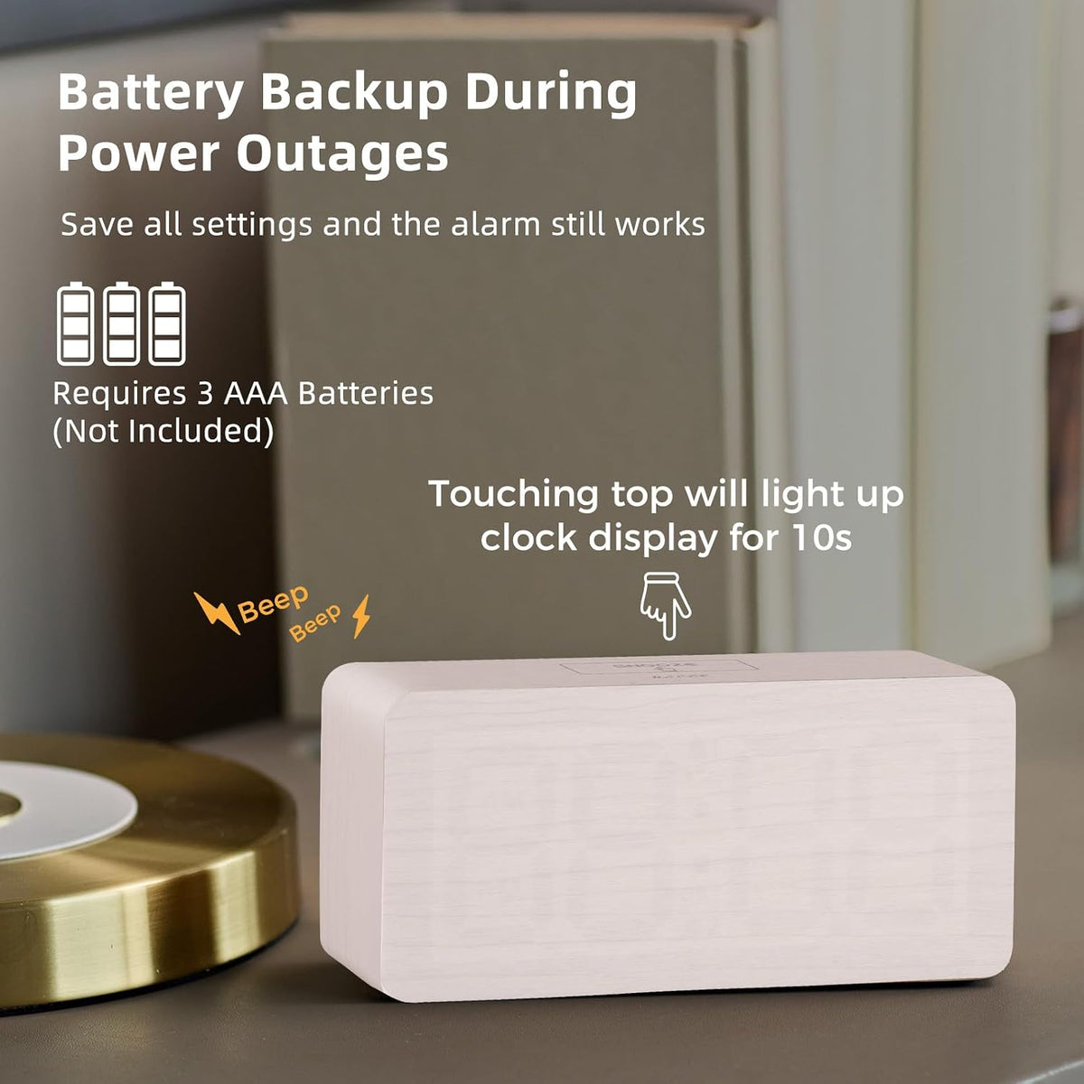 uscce Wooden Digital Alarm Clocks for Bedrooms with 0-100% Dimmable Display