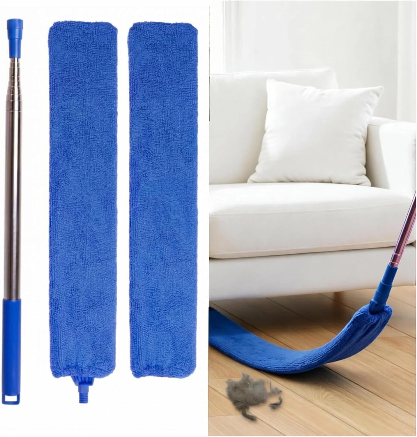 Retractable Gap Dust Cleaner Under Appliance Cleaning Tool, Flat Duster for Under Refrigerator Fridge Stove Couch Bed, Skinny Thin Duster for Tight Spaces (Green)