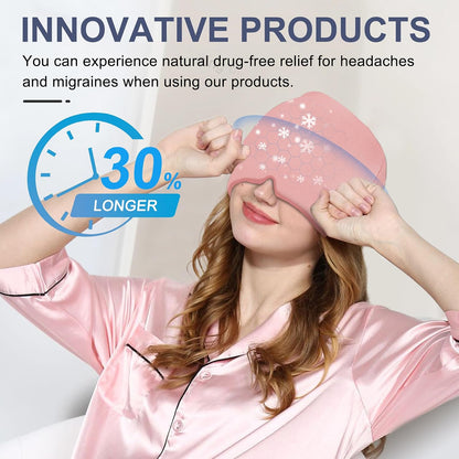 Migraine Headache Relief Cap, Gel Ice Head Wrap, Hot and Cold Therapy, Headache Eyes Mask for Sinus, Puffy Eyes, Tension and Stress Relief (Blue)