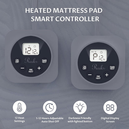 Foot Queen Size Electric Heated Mattress Pad - Foot Warmer for Bed with Memory & Preheat Functions, 12 Heat Settings Single Control for 1-12 Hours Auto Off, Lighted Button