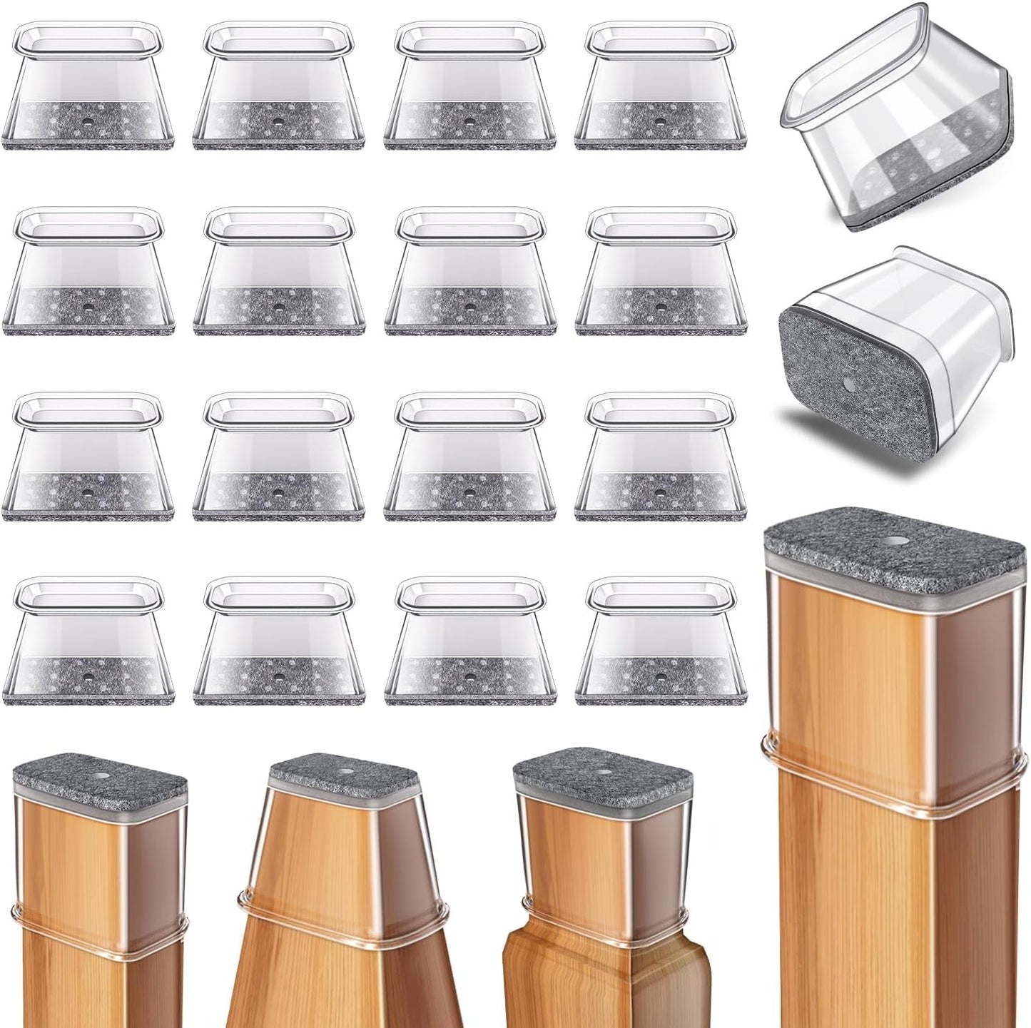 Ansible 24 Pcs Chair Leg Floor Protectors Square | Silicone Felt Furniture Leg Pads Caps Covers for Hardwood Floors (Fit:1-1/16" to 1-5/8")