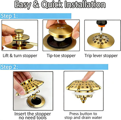 AzWzz Universal Tub Stopper Bathtub Drain Plug, Pop Up Tub Drain Hair Catcher, Drain Cover with Strainer, for 1-3/8 to 2in Bath Drain Hole
