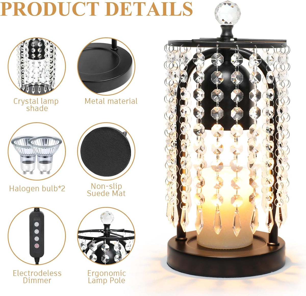 Gold Candle Warmer Lamp with Timer and Dimmer - Electric Candle Warmer,Crystal Candle Lamp for Bedroom Decor,Flameless Scented Candle Light Warmer,House Warming Gift New Home for Women