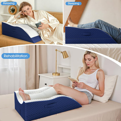 TranquilRelax Leg Elevation Pillows for After Surgery, Wedge Pillow, Grey | Memory Foam, All-around Knee & Ankle Support for Swelling, Height-adjustable, Nop-Slip Bottom, Washable Cover, Single-leg