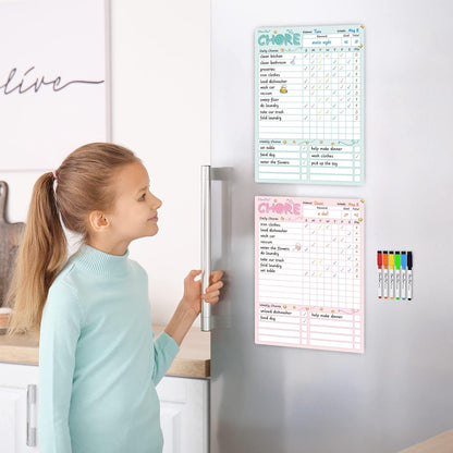 Magnetic Dry Erase Chore Chart - 8.5"x12" Behavior Responsibility Chore Board for Kids, Teenagers - 6 Extra Fine Point Markers Included - Shipped Flat 3 Pcs Blue Pink & Green