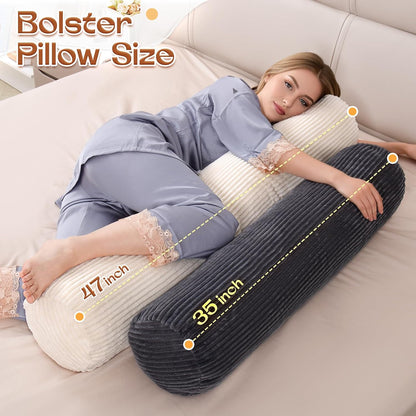 1 MIDDLE ONE Body Pillow for Adults, Bolster Pillow with Removable Velvet Cover, Long Round Cervical Roll Pillow, 35 x 7.87 Inches, Blue
