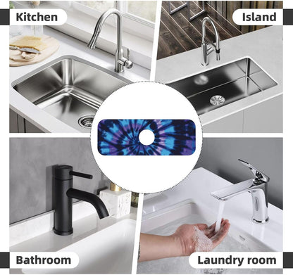 Aquamarine Blue Mexican Tiles Faucet Splash Guard Mat for Kitchen Sink 15x5.5" - Colors B
