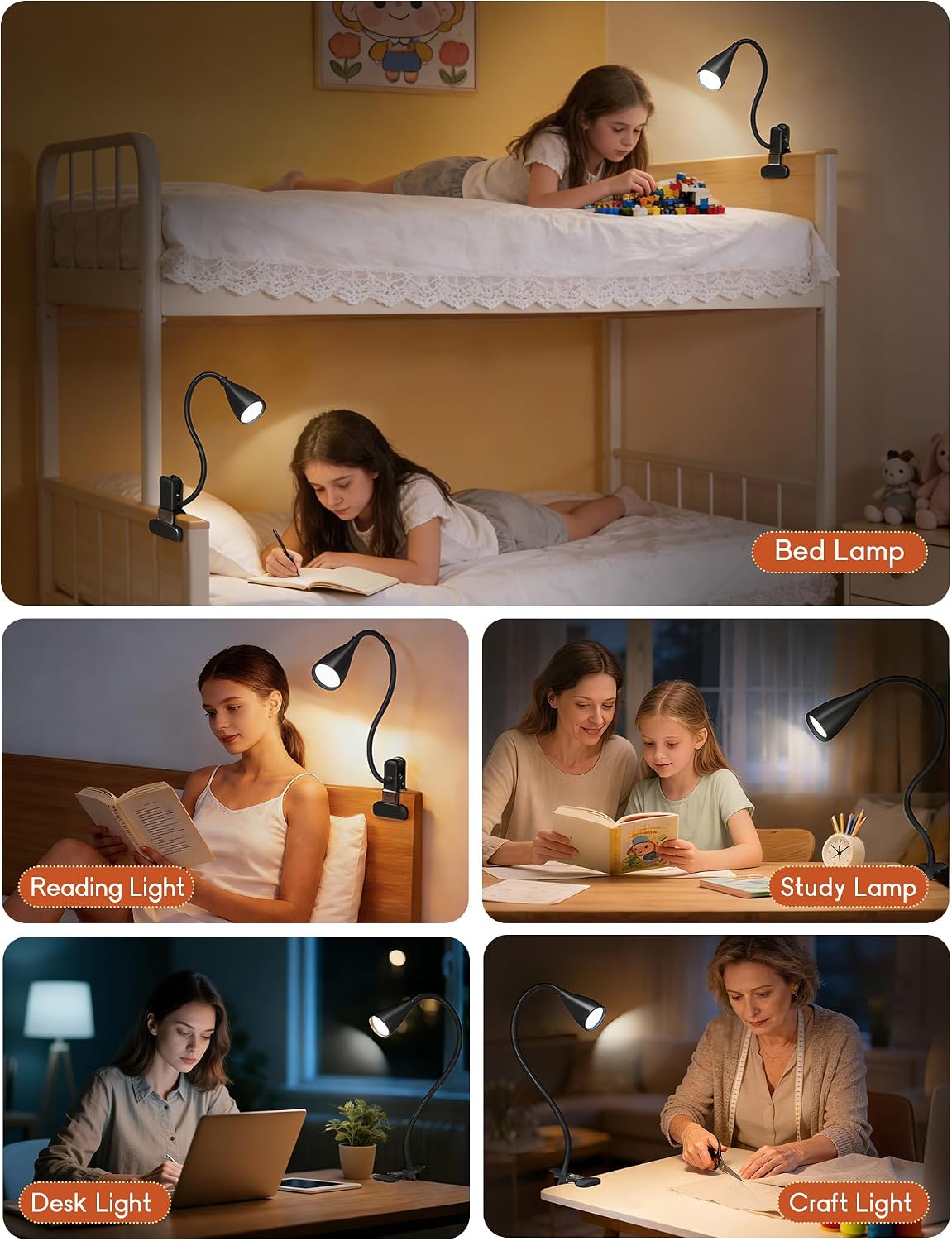 Reading Light for Book in Bed,Clip on Light Reading Lamp with Adapter Black