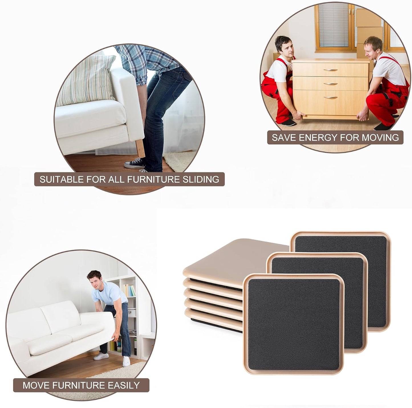 Furniture Sliders, 8 Pcs 3 1/2'' Furniture Sliders Pads for Hardwood Floors, Chair Legs Floors Protectors, Reusable Round Glides Glider, Heavy Duty Furniture Movers Sliders | Chair Legs Floors Protectors, Reusable Round Glides Glider, Heavy Duty