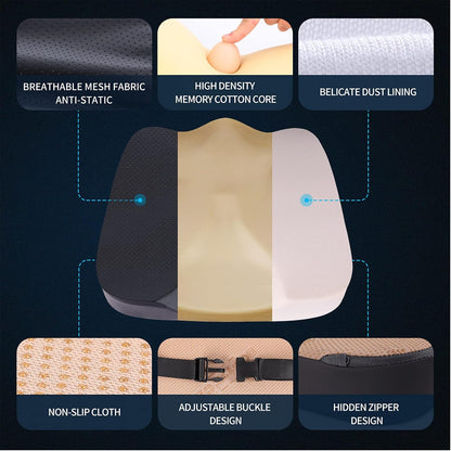 Car Seat Cushion - Comfort Memory Foam Seat Cushion for Car Seat Driver, Tailbone (Coccyx) Pain Relief, Car Seat Cushions for Driving (Gray)